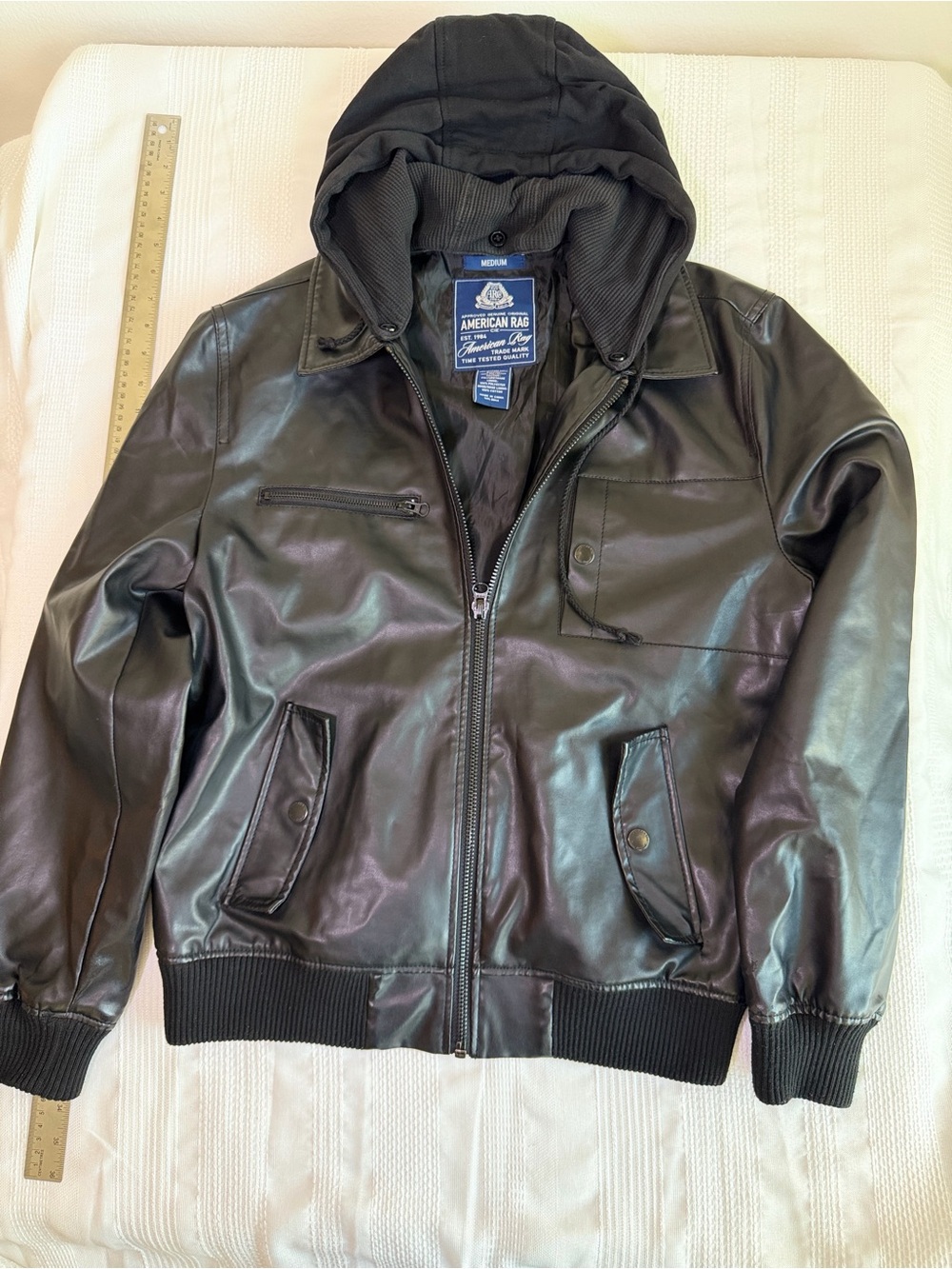 American Rag Men’s Black Hooded Bomber Jacket Size M